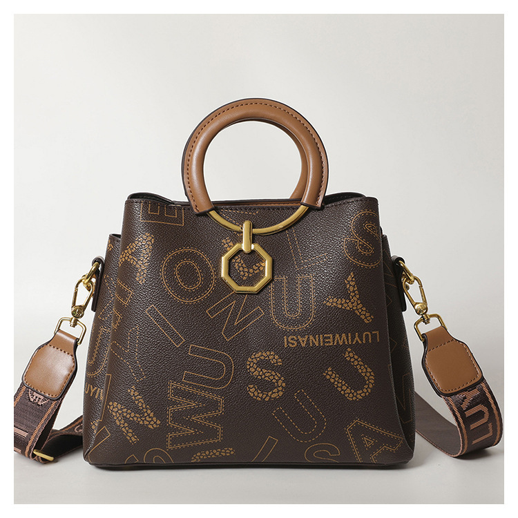 designer High-end Fashion Wide Strap Handheld Bucket Bag for Women 2025 New Vintage Print Shoulder Bag Crossbody Bag for Women