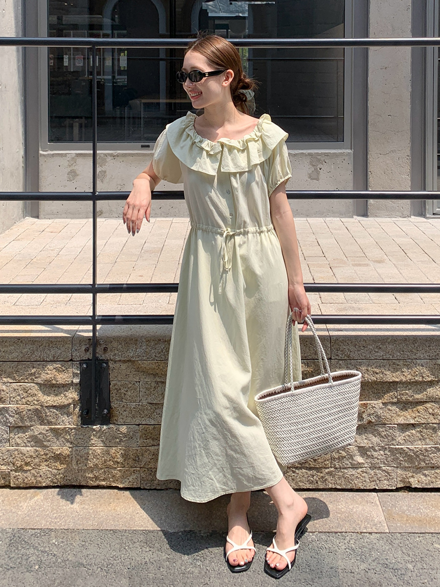 XR161 Tencel one-shoulder dress summer Korean style simple waist slim long dress