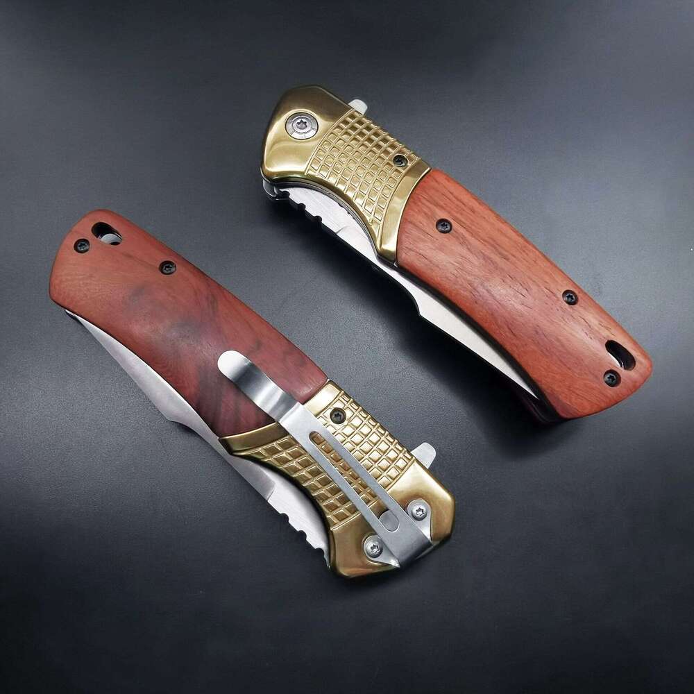 Wooden Handle Portable Outdoor Camping Military Folding High Hardness Small Knife