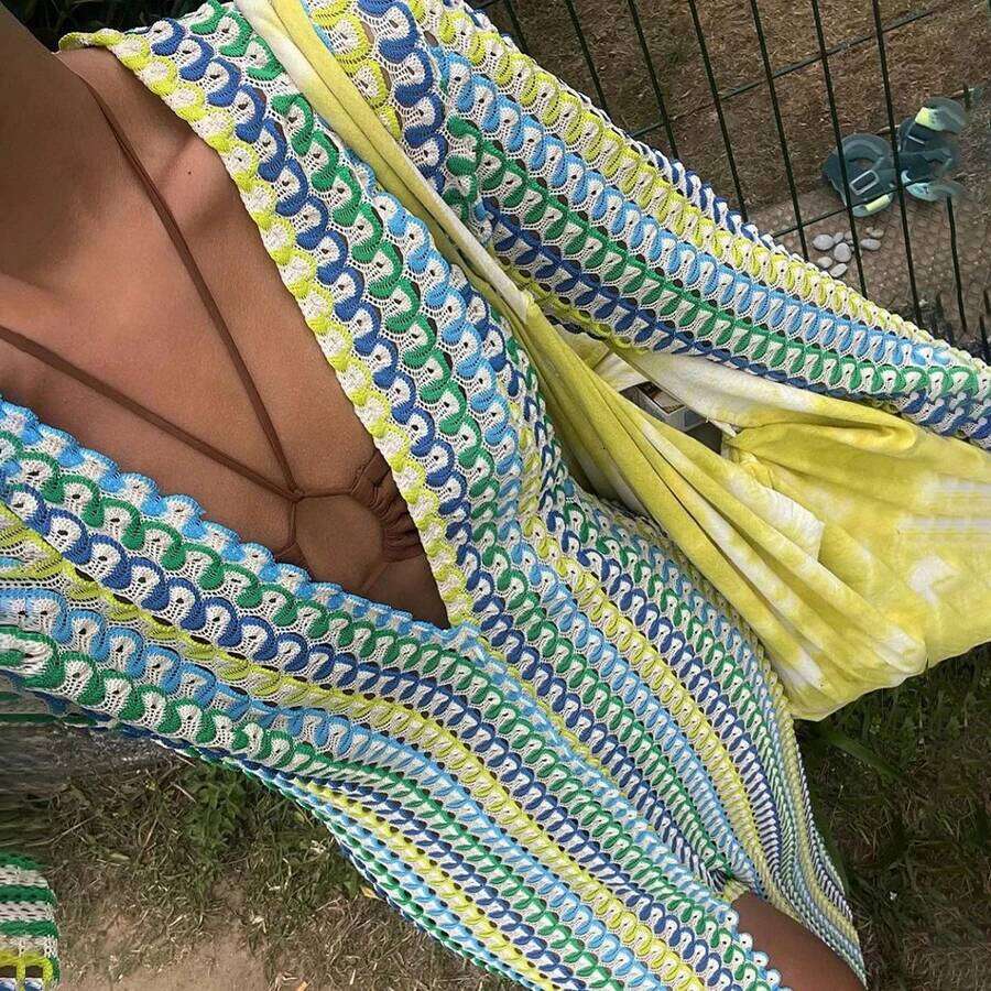 Para Praia Hollow Out Knitted Long 2025 Dress Bikini Swimwear Cover Ups Sexy Beach Outfits For Women Beachwear