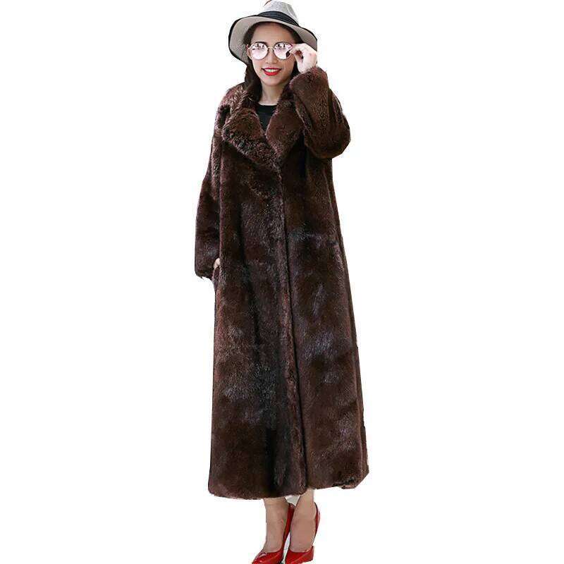 Vintage Winter Faux Lapel Women's Fur Warm Mink Coats New Eco-fur Long Trench Coat Design Outerwear