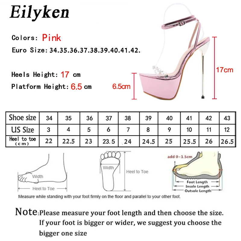 Eilyken Pink Sweet Ankle Buckle Strap Womens Sandals PVC Transparent Crystal Platform Summer Fashion High Heels Wedding Shoes 250610