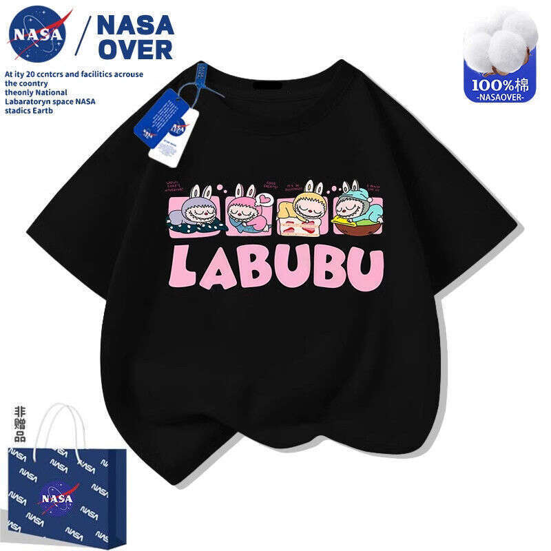 NASA Labubu Children's Summer Short Sleeve T-Shirt 2025 New Cartoon Top for Boys and Girls