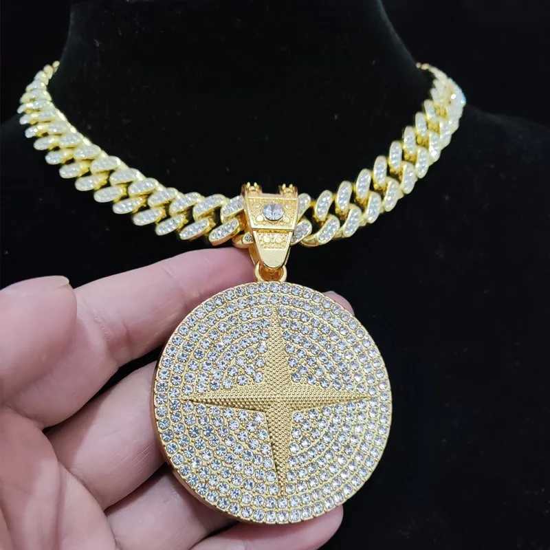 Men Women Hip Hop Round Pendant Necklace with 13mm Crystal Cuban Chain d Out Bling HipHop Necklaces Fashion Charm Jewelry W250616