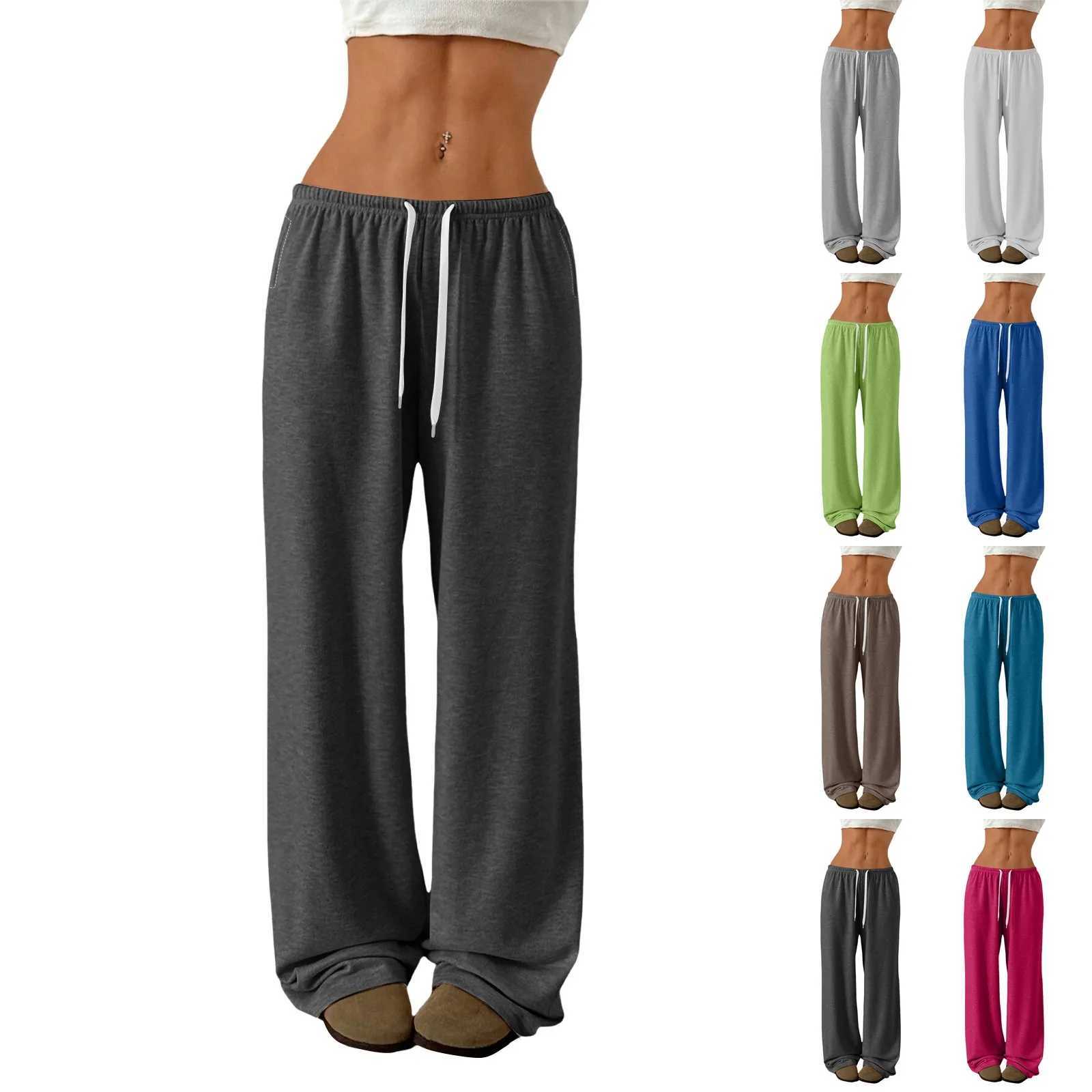 Womens casual pants wide-leg pants fashion casual drawstring trousers straight loose pants solid color sweatpants XJ250616
