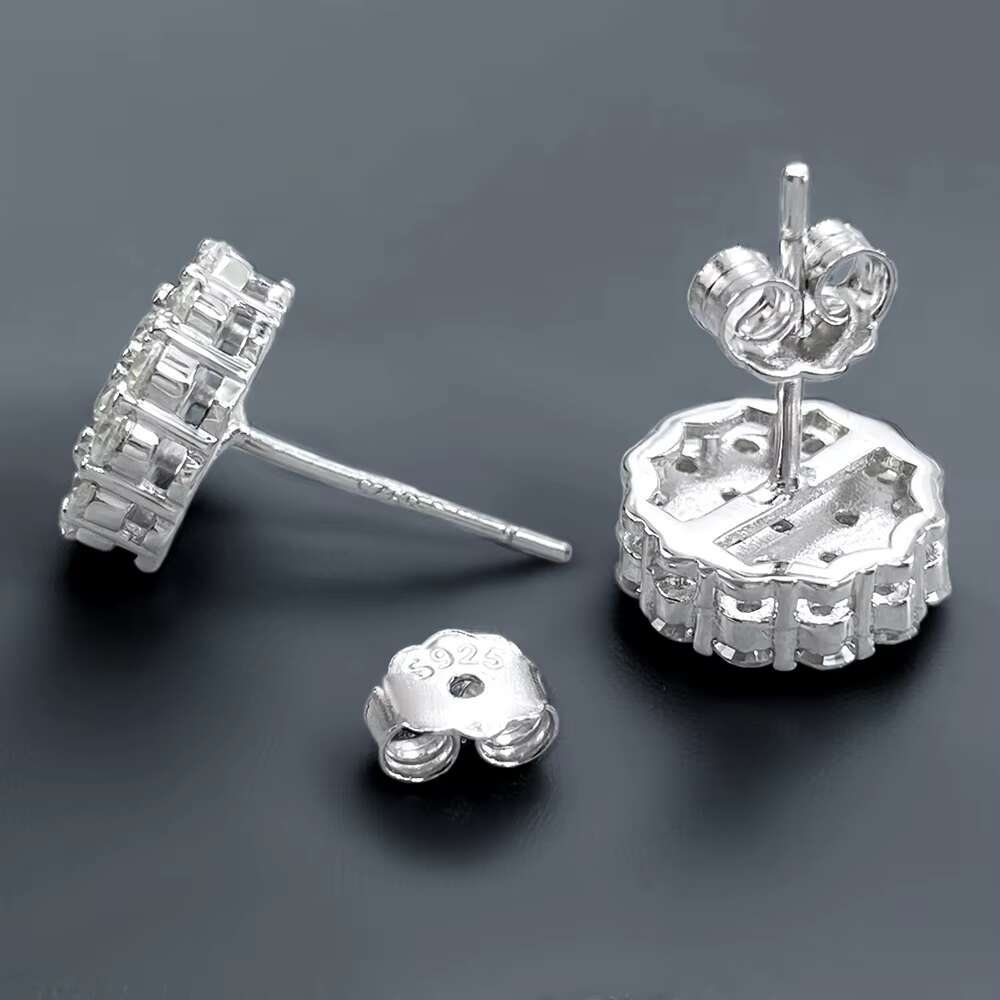 Women Mens Hip Hop Jewelry Sparking Iced Out Moissanite Earrings GRA 925 Sterling Silver VVS Moissanite Cluster Stud Earrings