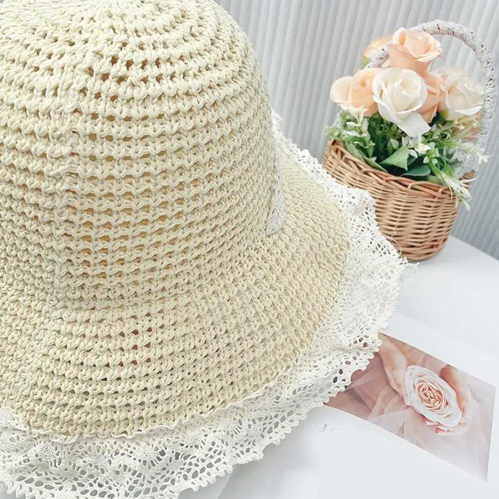 New Arrival Summer Womens Lace Straw Beach Hat Foldable Sun Hat with Wide Brim Fresh Stylish Sunblock Shade Hat Perfect for Travel Holiday U250616