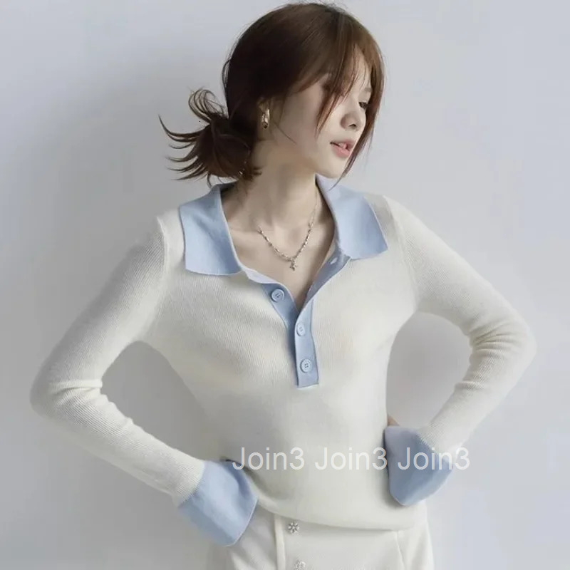 Plain Commute Tops Long Sleeve Womens Polo Shirts Casual Cheap Clothes With Collar Female Tee Korean Popular Aesthetic T-shirts