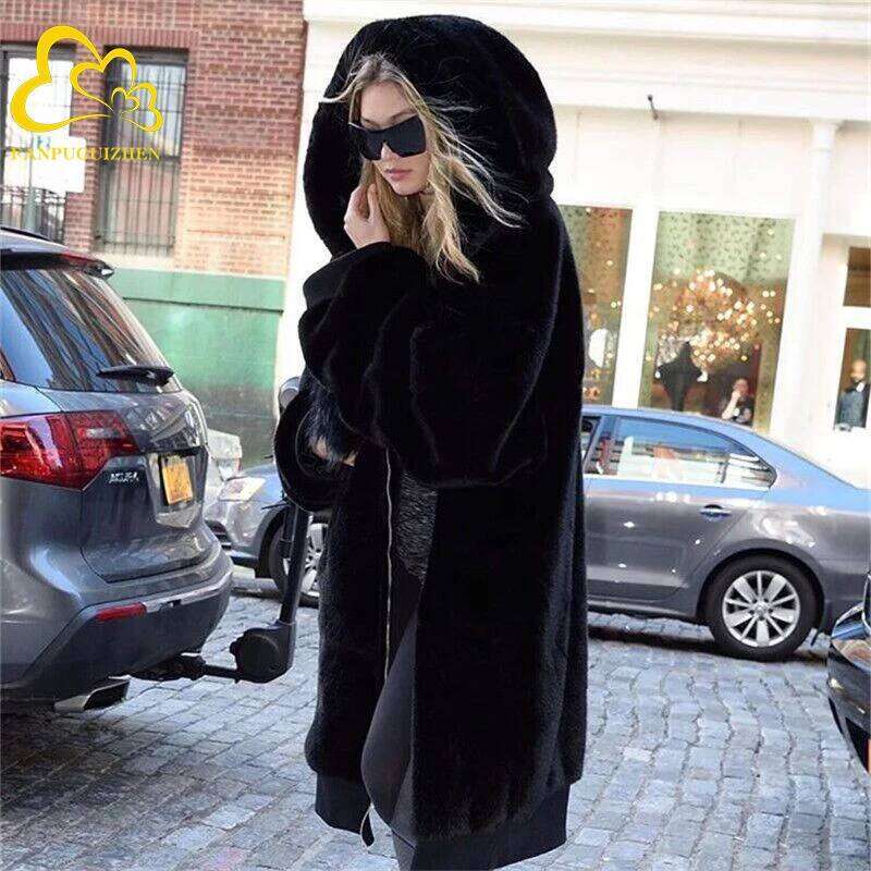 Thickened Faux Mink Women Winter Clothes New Jacket Version Loose Imitation Rabbit Plush Hooded Fur Coat