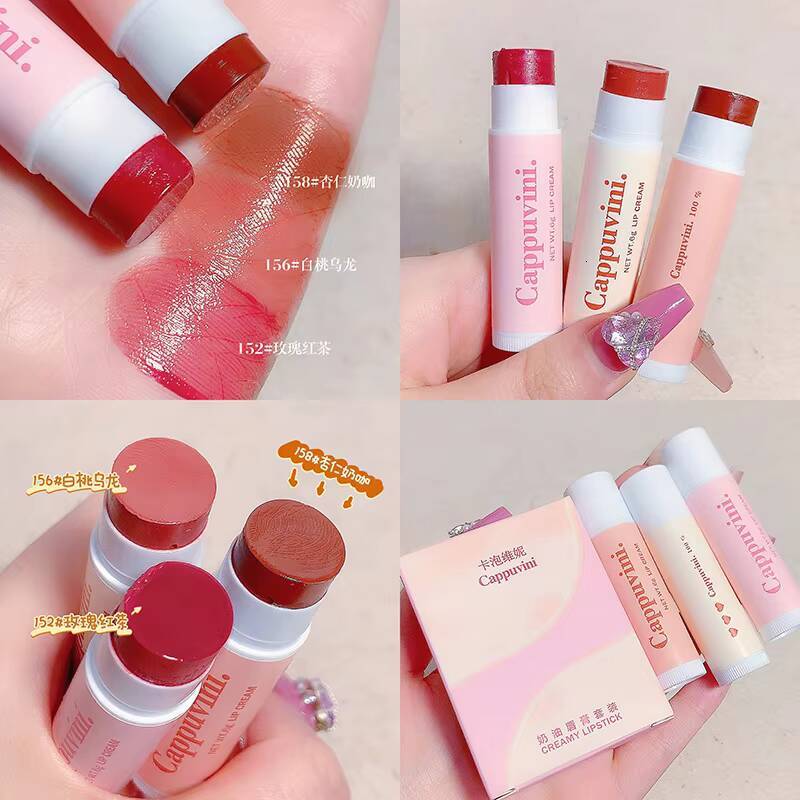 3 Colors Nourishing Lasting Lipstick Moisturizing Care Lips Makeup Colored Lip Balm happy