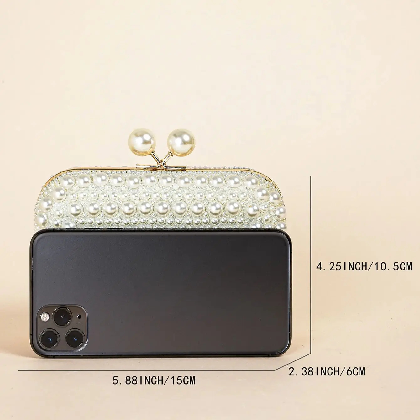 Glamorous Overall Pearl Beads Glossy Kiss Lock Metal Chain Clutch Box Elegant Textured Frame Wedding Purse Party Prom Dinner E 250614