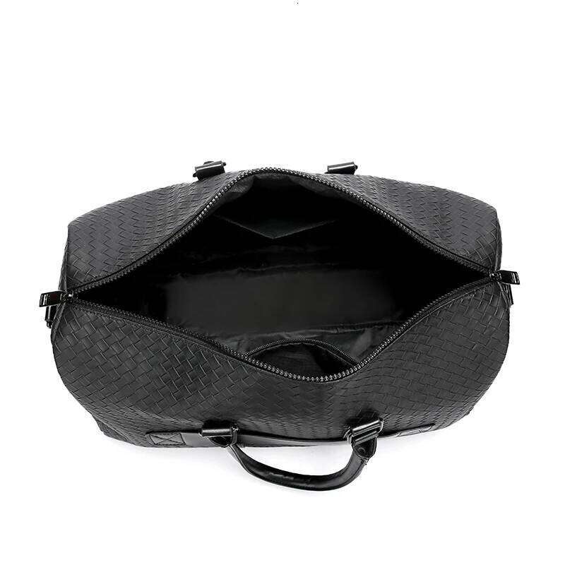 Large capacity black woven leather men's and women's travel handbag shoulder crossbody bag large size lage sac de voyage
