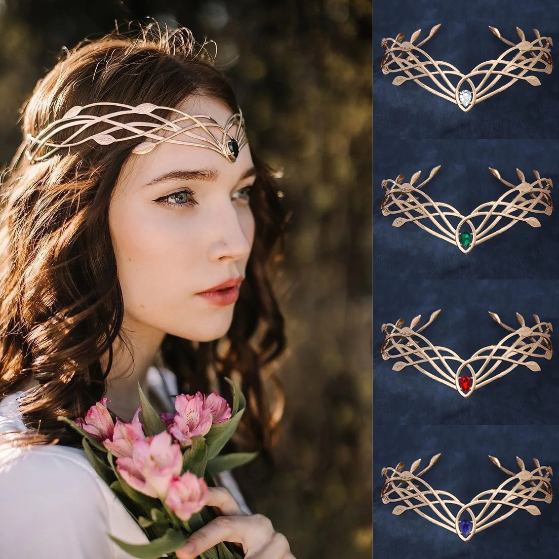 Goddess Cosplay Forehead Round Elves Crowns Tiara Women Man Vintage Leaf Headband Bridal Hair Accessories Crown Wedding Headwear 250603