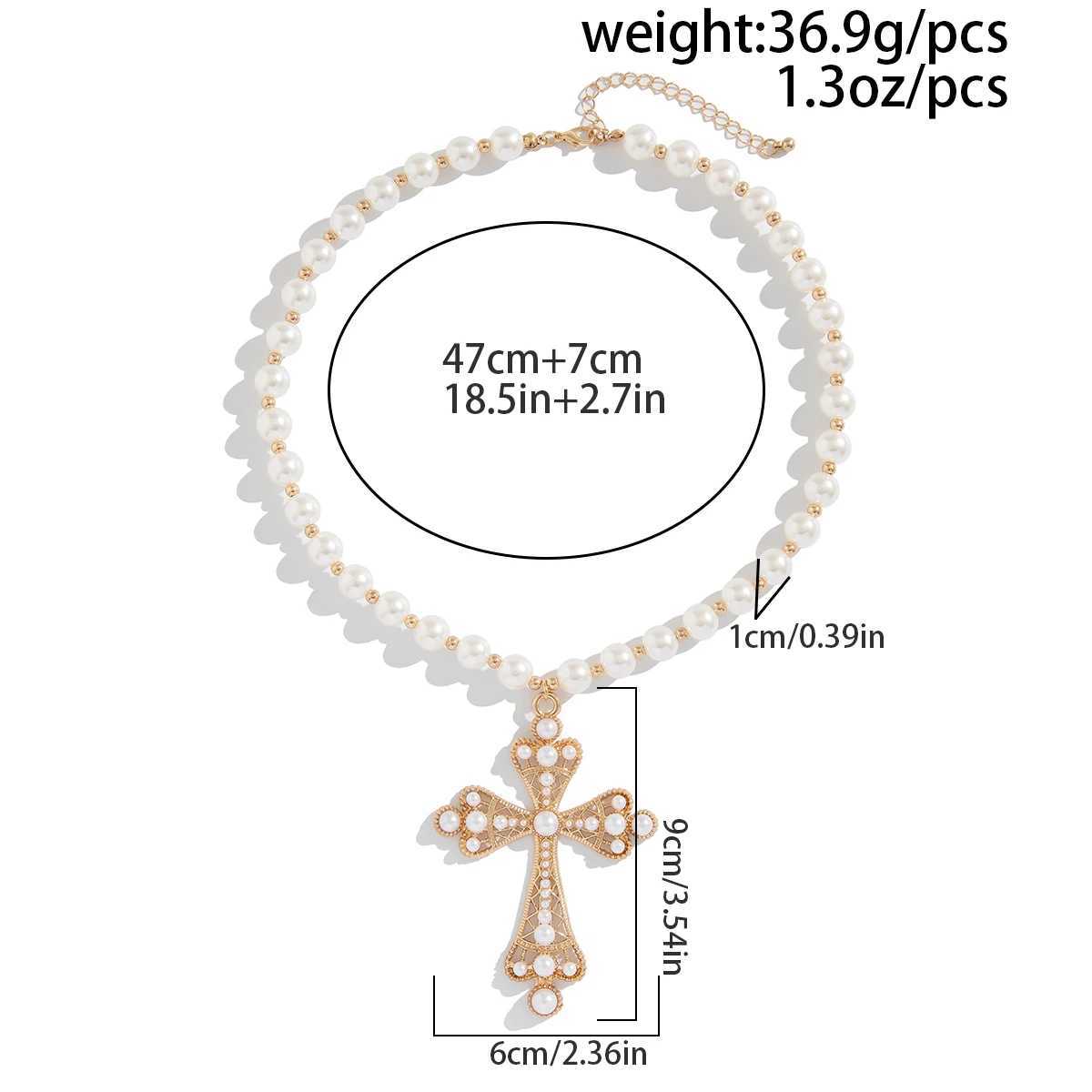 New Arrival Ingemark Punk Big Cross Jesus Pendant Choker Necklace for Women Men Goth Imitation Pearl Chain Halloween Male Jewelry Gift New V250616