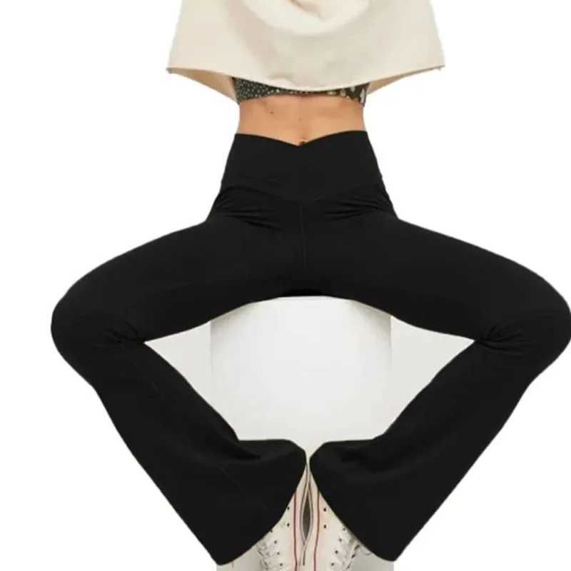 High Elastic V Waist Wide Leg Flared Pants Women Leggings High Waist Gym Workout Fashion Solid Hip Liftting Leggings Yoga PantsXJ250616