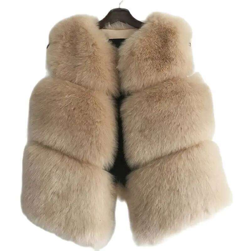 HJQJLJLS 2022 Autumn Winter Thick Warm Faux Vest Women High Quality Fashion O-Neck Short Fur Female Jacket Fuzzy Coat