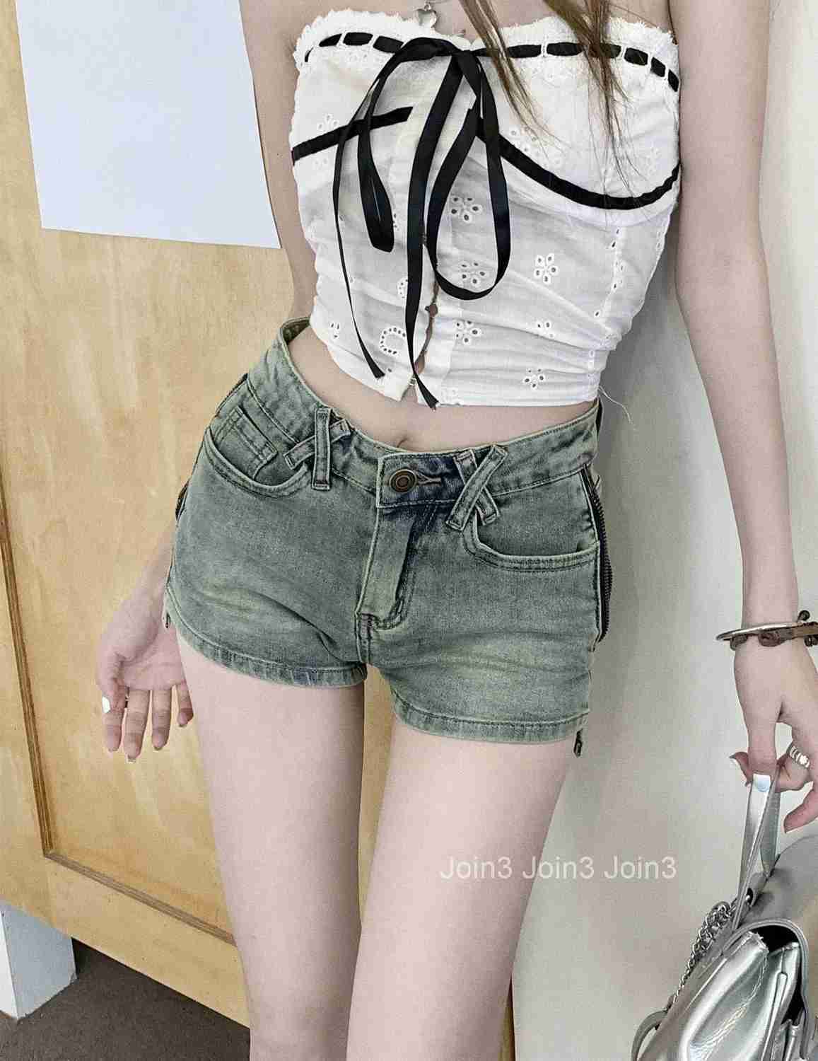 Light Blue Tight Short Jean Pants Woman Comfy Summer Aesthetic 2000s Clothes Y2k Elegant Youthful XL Kpop Denim Shorts for Women