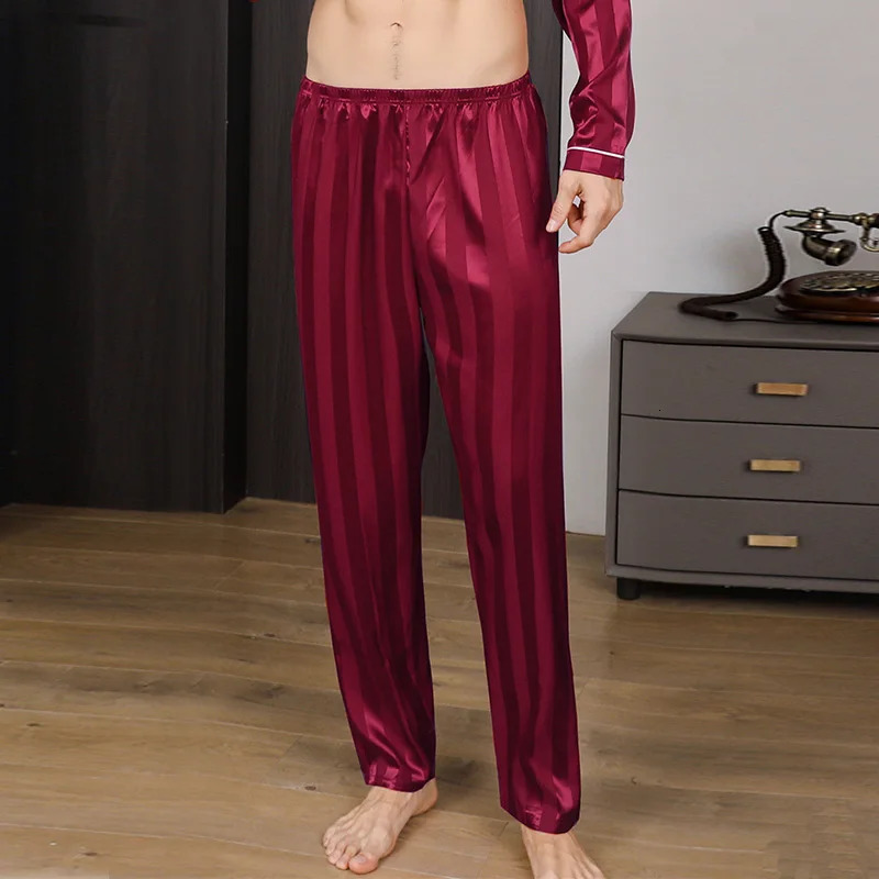Three colors of mens pajama pants ice silk summer striped sleepwear oversized casual home Sleeping 250614