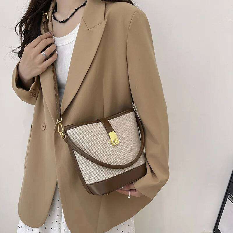 2025 Newest Hot Sales Women Casual Canvas Bucket Handbag Two Size Soft Leather Shoulder Bag for Lady