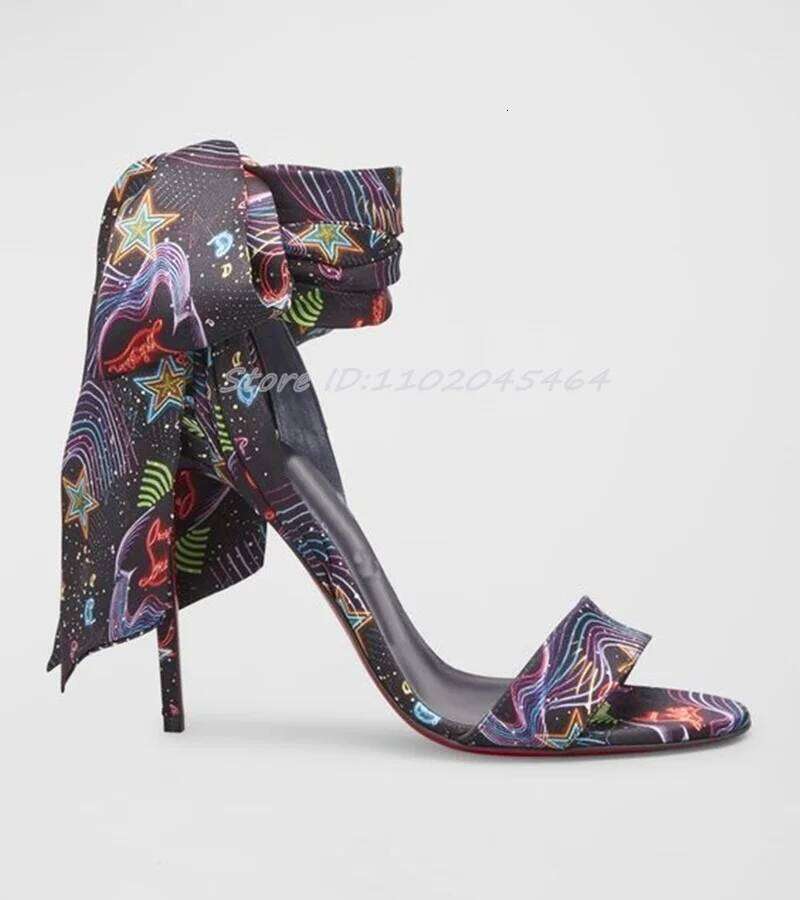2025 New in Satin Ribbon Warp Multicolor Sandals Women's Designer Party High Heels Chic Sexy Bow10cm Stilettos Shoes