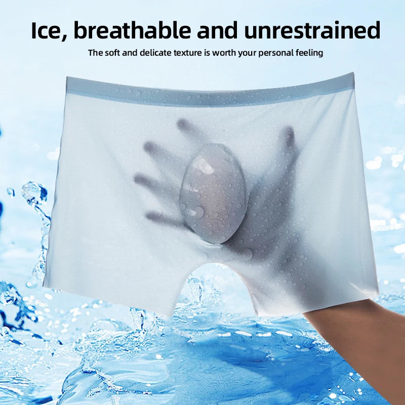 2PCS Summer Men Ultra-thin Boxers Briefs Ice Silk Seamless Underwear Sexy Lingerie Underpants Shorts Solid Breathable Panties 250614
