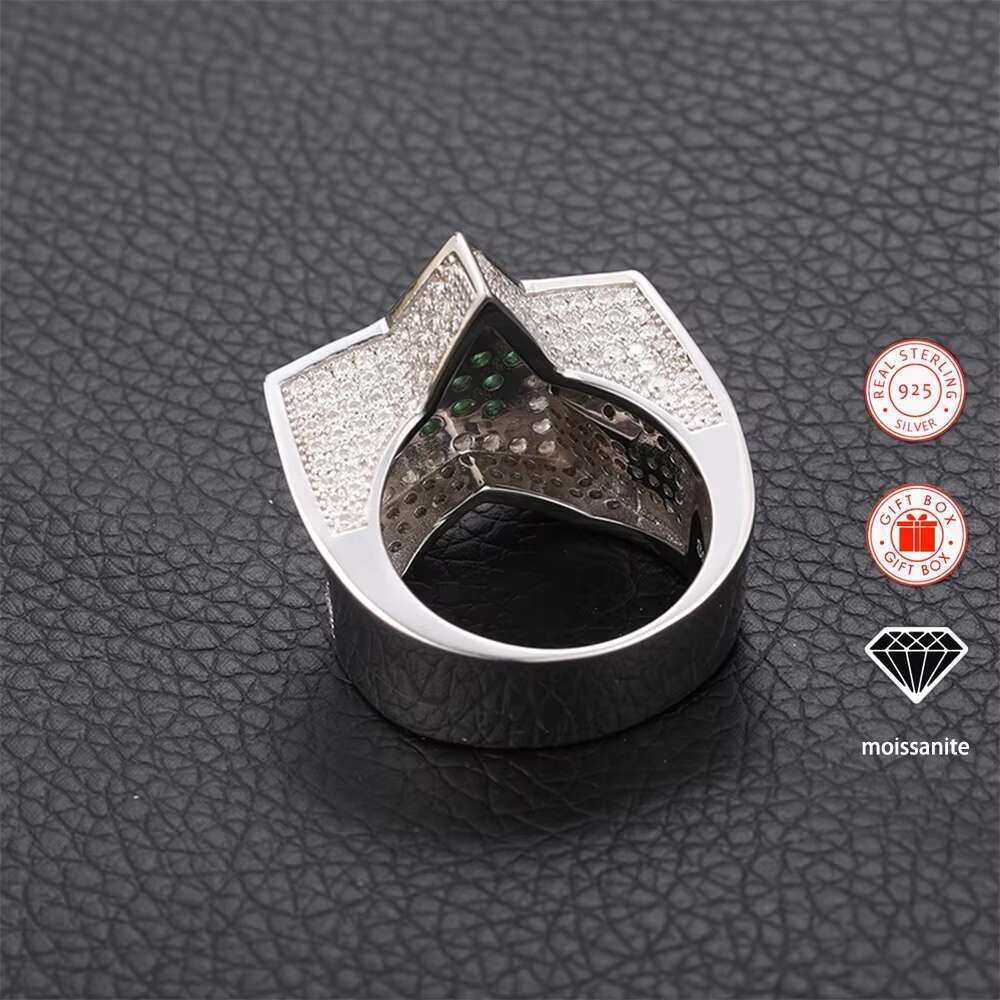 Sapphire Star Pentagram Moissanite Ring for Men 18K Gold-Plated S925 Sterling Silver Hiphop Style Rings