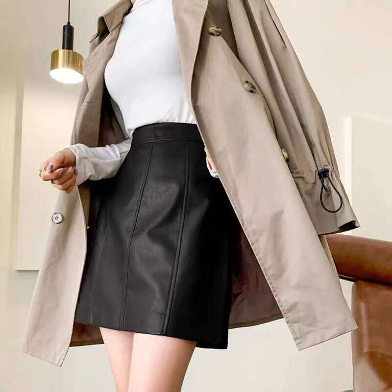 Mini Skirts Sexy Women 2025 New Korean Fashion Genuine Leather Skirt Waist A Line High Quality