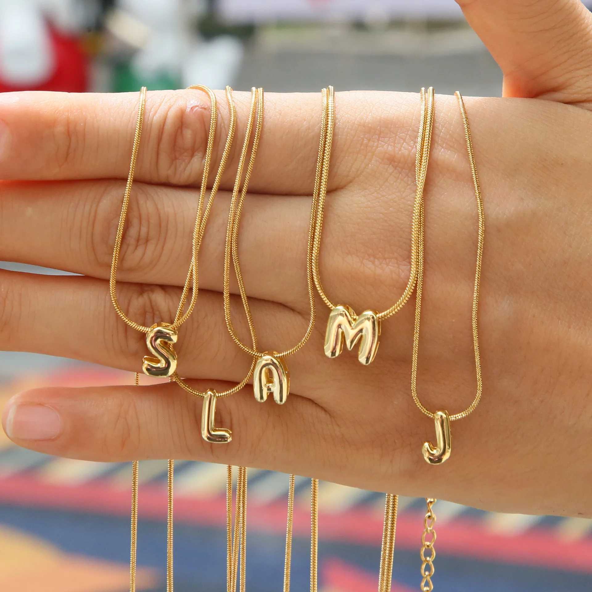 Gold Plated Balloon 26 Alphabet Letter Pendant Necklace Copper Bubble Initial Pendant For Women Personty Chain Jewelry W250616