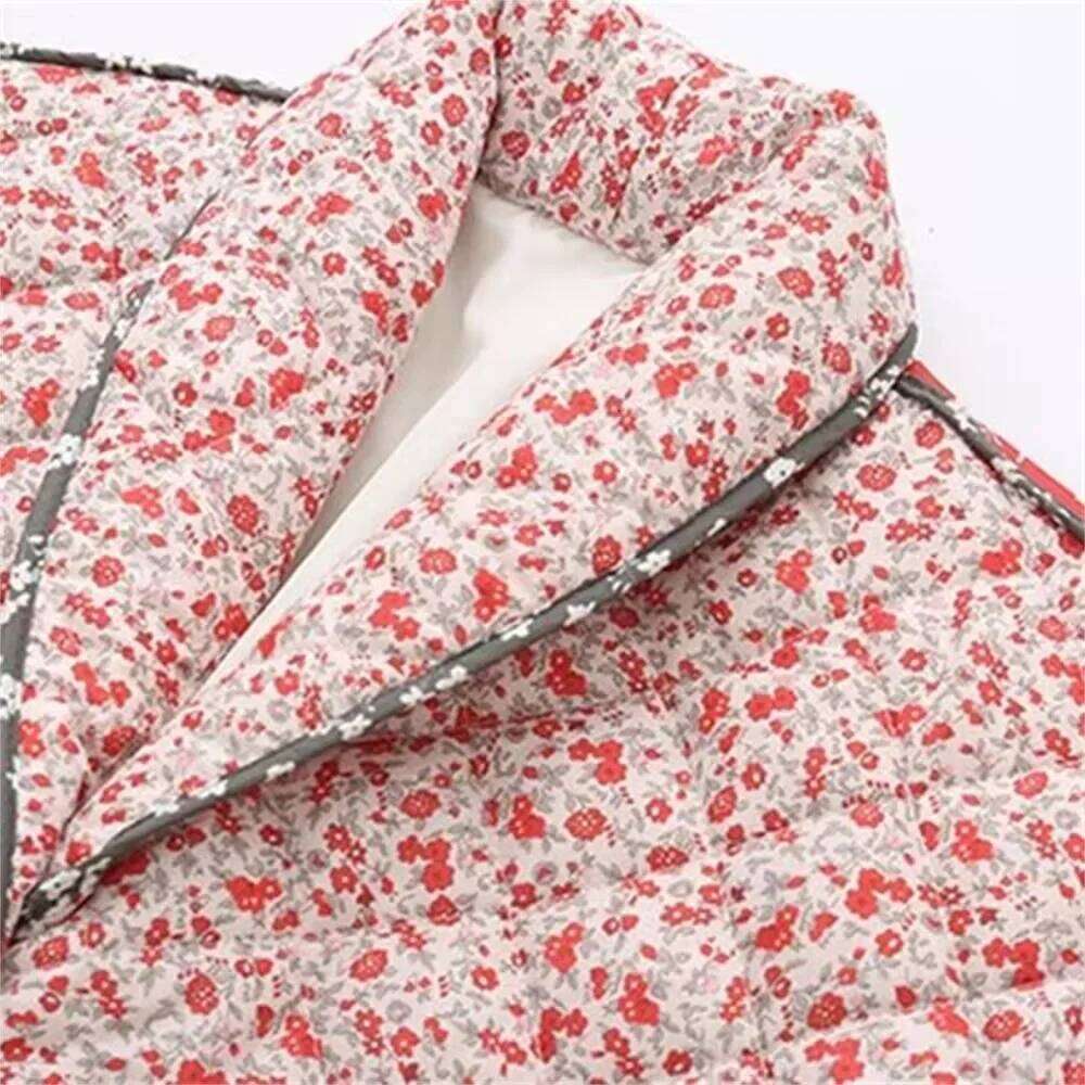 2024 Autumn New Product Women's Temperament Slimming Patchwork Printed Collar Long Sleeve Floral Cotton Jacket