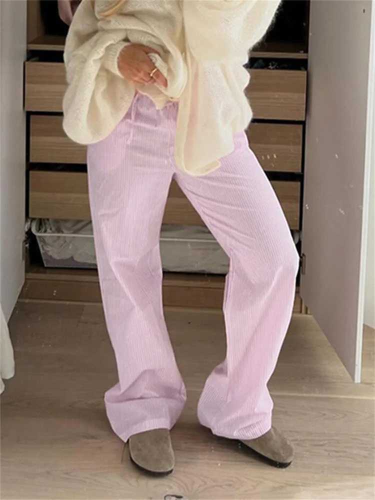 Cuteandpsycho Streetwear Striped Print Loose Trousers Lace-up Joggers Fashion Y2K Baggy Pants Basic Aesthetic 90s Cute Boot XJ250616