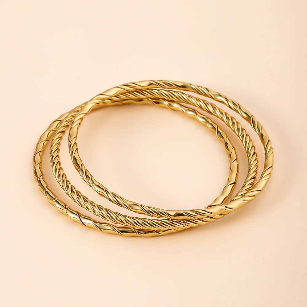 3PCS Stainless Steel for Women 18K Gold Plated Waterproof Wrist Bangle for Girls Daily Jewelry Accessories Gifts Z250616