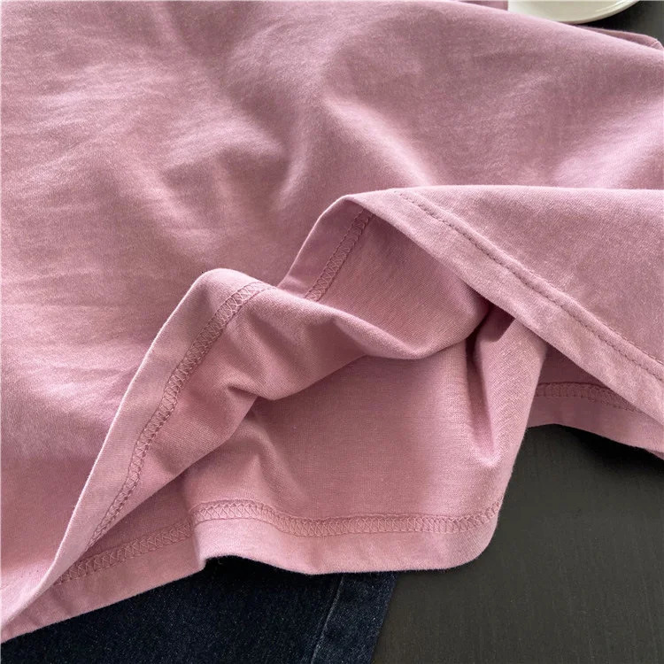 Pink Short Sleeve T-shirt Womens Loose Casual Round Neck Letter Print Thin Top 250614