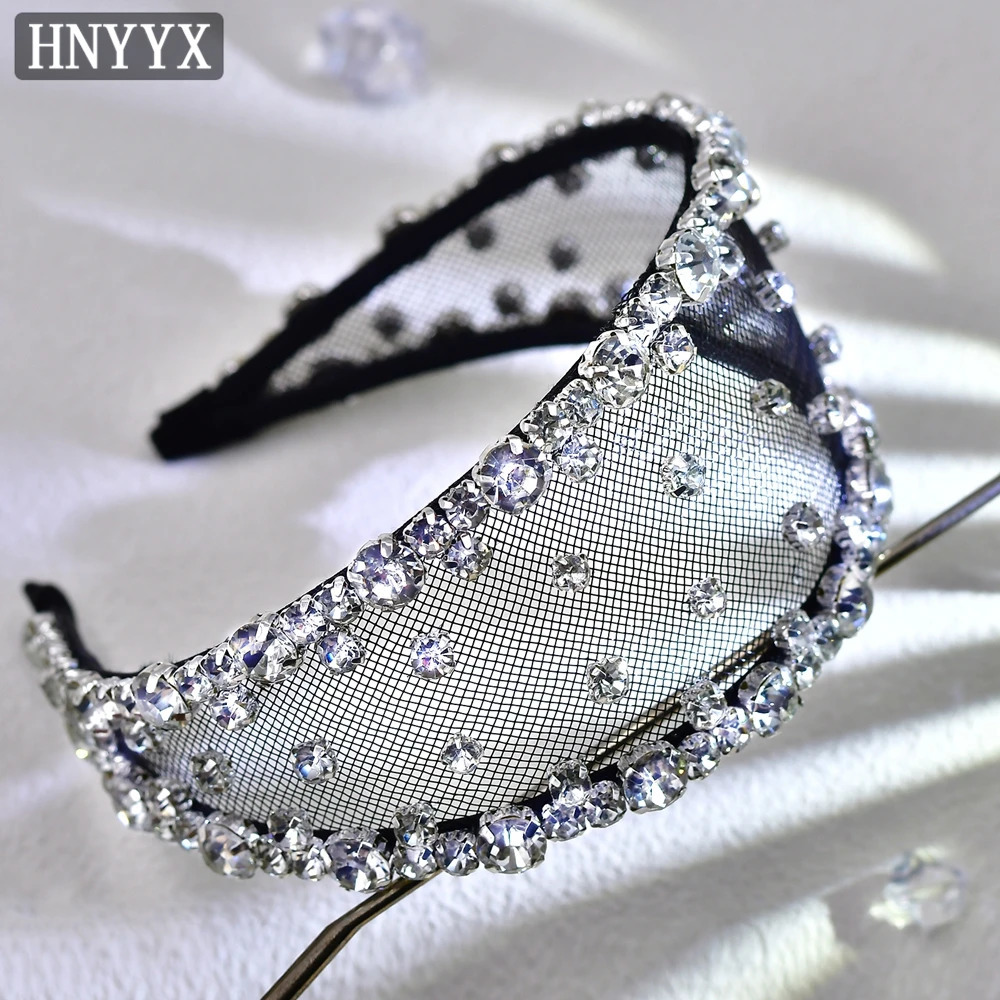 HNYYX Glitter Rhinestone Headband Wide Baroque Crystal Hair Hoop Hair Accessories for Women Wedding Party Hair Pieces A43 250603