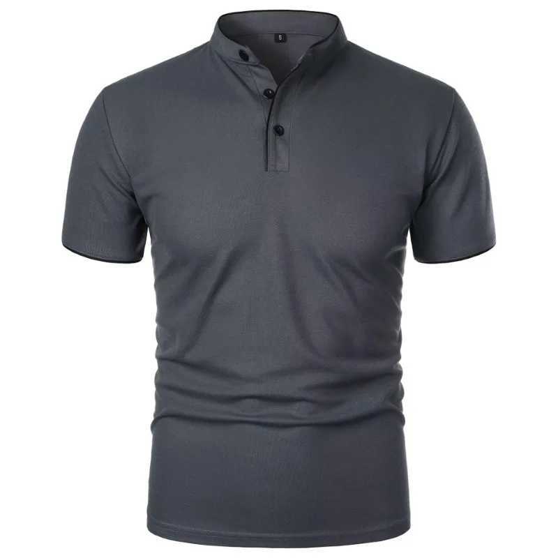 New Mens Short Sleeve Collar Polo Shirts Summer Solid Color Casual Polo Shirt Trendy Breathable Loose Basic Splice Oversize Top W250616
