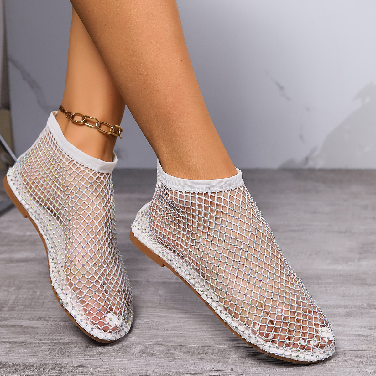 Cross border plus size women's sandals, mesh socks, hollow low heel flat shoes, women's sandals, designer sandals, women's slippers
