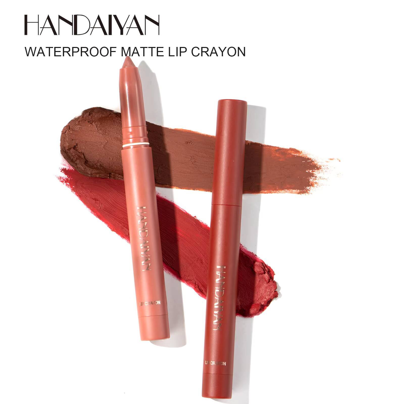 HANDAIYAN matte crayon pen Lip Liner long-lasting natural waterproof lipstick Built-in Sharpener women's Lips cosmetics happy