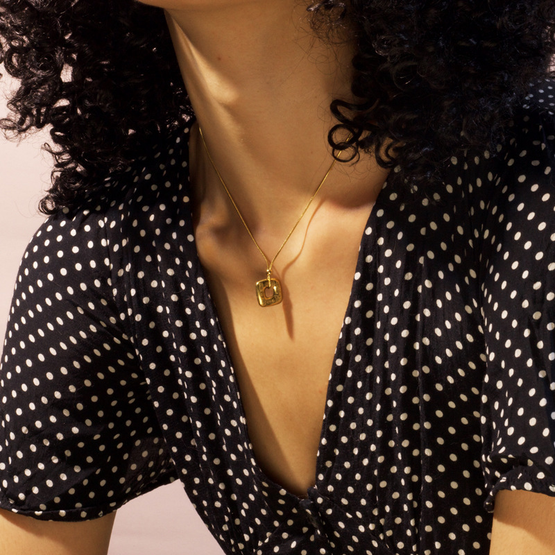 Fashion Chinese Style Trendy Versatile Fortune and Prosperity Square Engraved Necklace for Women Titanium Steel Non-Fading Jewelry