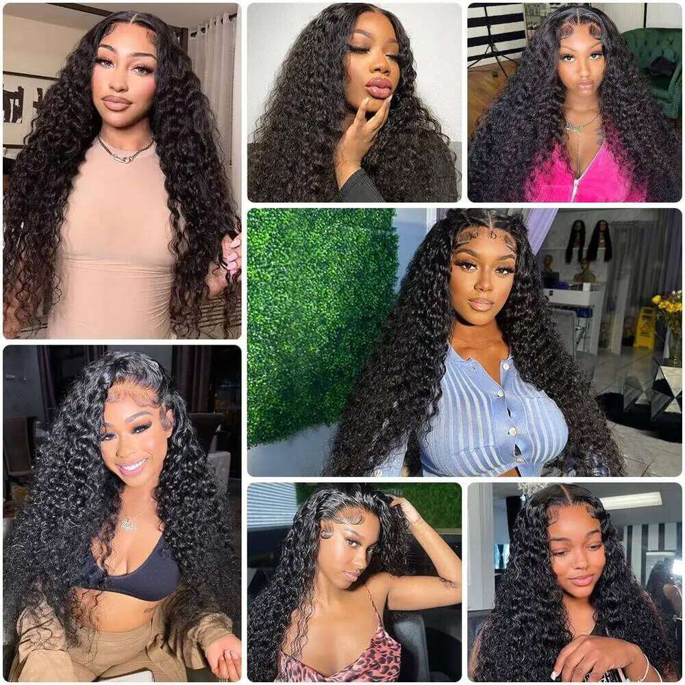 Deep Wave Human Hair for Women 13x4 13x6 HD Lace Front Wigs Pre Plucked 40 Inch 200 Density Natural Black Wig