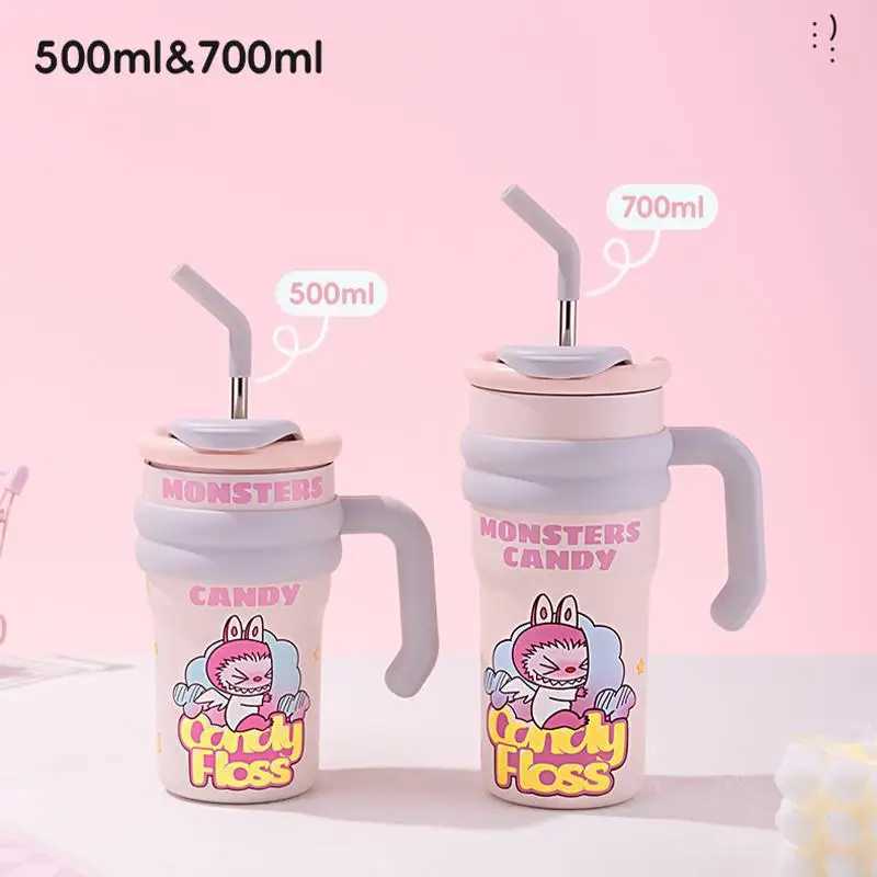 Labubu Straw Cup Large Capacity Cartoon Portable Vacuum Cup Anime Cute Students Children Travel Water Cup Girl Holiday Gifts XJ250616