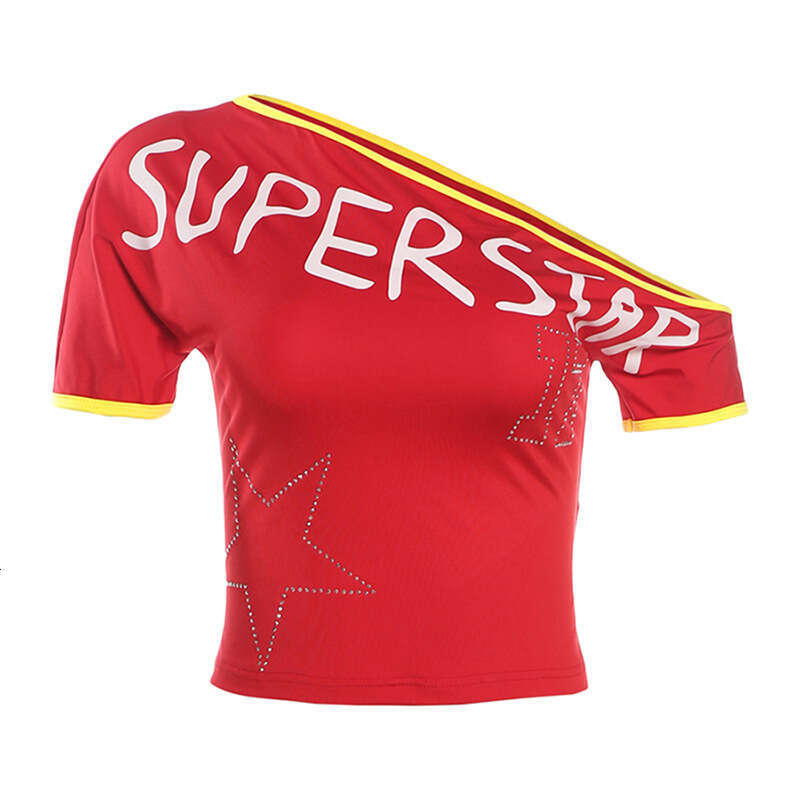 Women's Fashion Spring Summer New Style Unique Asymmetric Shoulder Sexy Crop Top Cool Spicy T-Shirt Short Sleeve Women B5