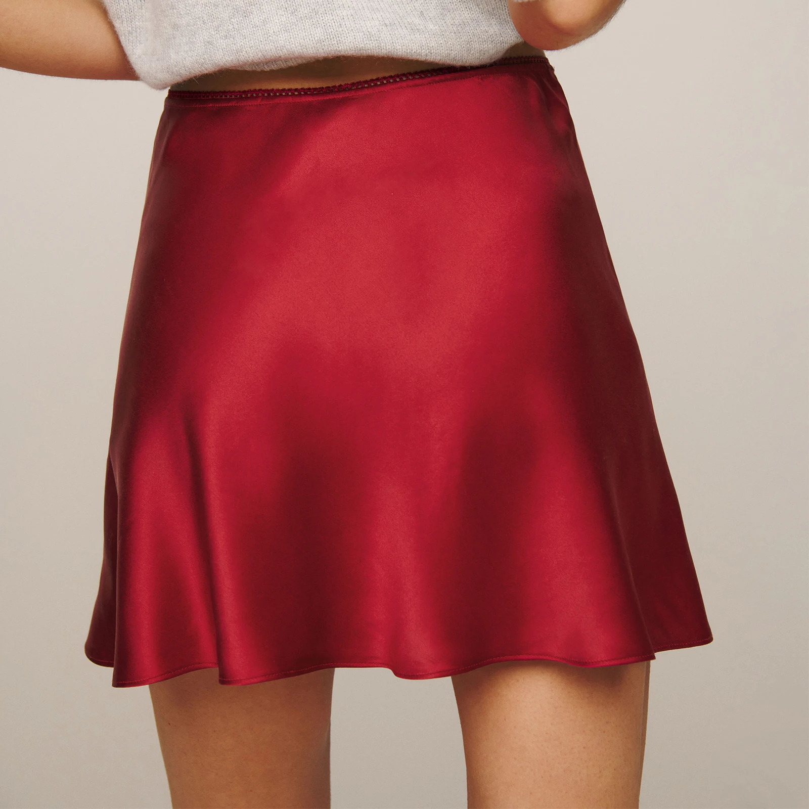Silk Satin Women Elegant Mini Skirts Summer Lace Trim High Waist Mini Bow Silk A-Line Skirt Fashion Casual Streetwear 250614