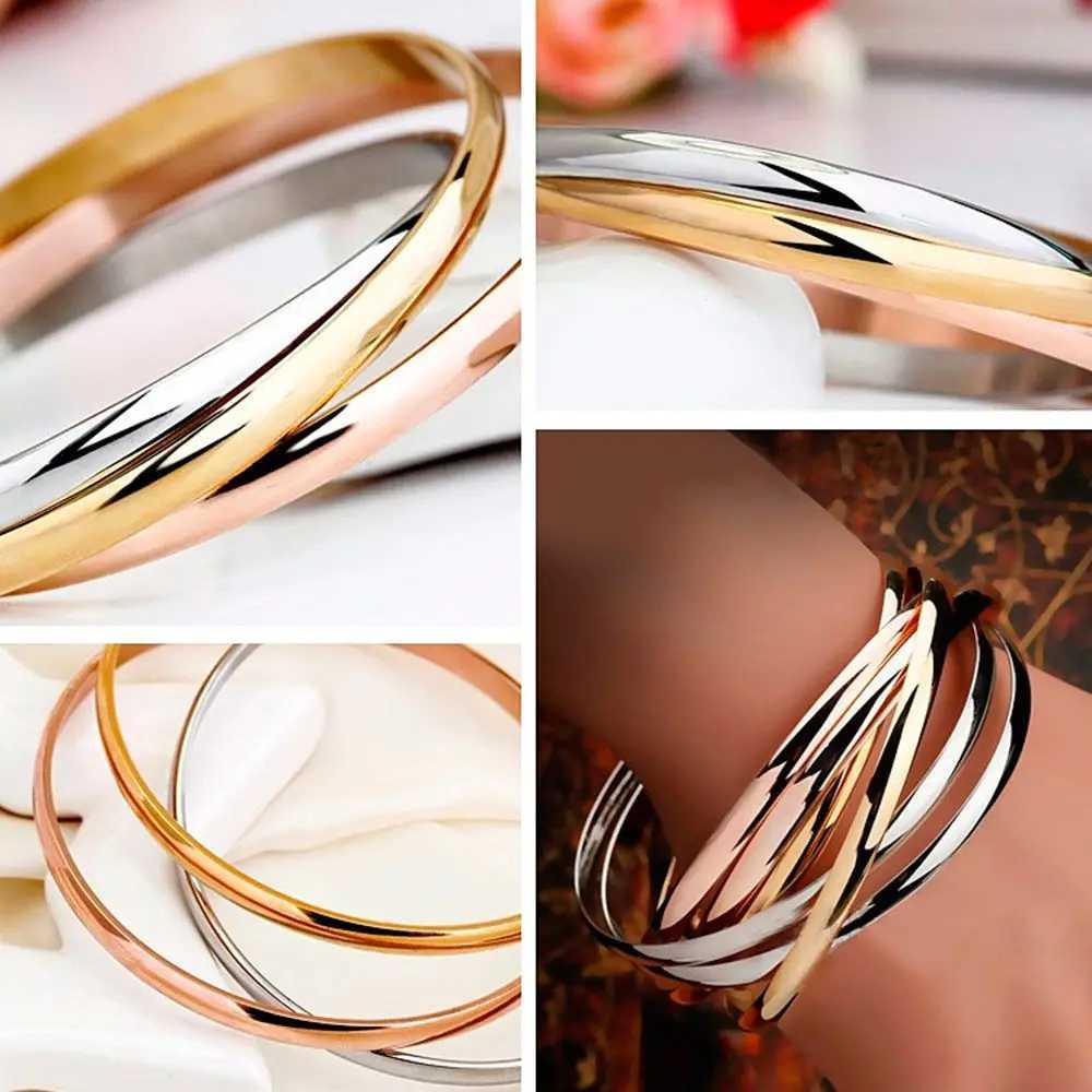 2025 New Fashion Jewelry Women Gifts Chains Stainless Steel 3 Color Set Bangles Accessory Wholesale Z250616
