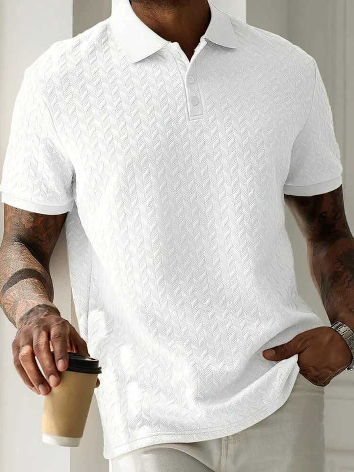 Mens Jacquard Polo Shirt Solid Color Lapel Short-Sleeved Polyester Blend Spring and Autumn Sports Casual Clothes Are Hot Mens Wear W250616