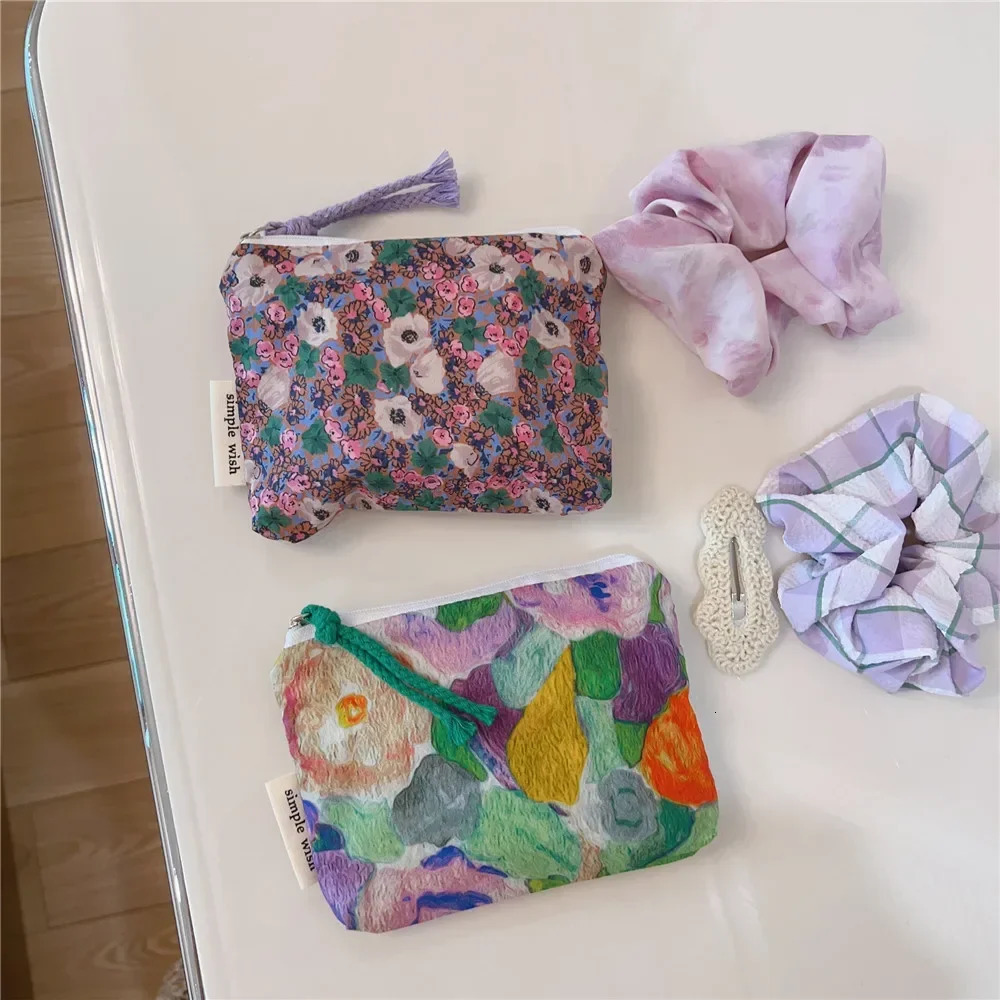 Cute Wallet Women Cotton Key Coin Purse Mini Coin Pouch Girls Floral Print Lipstick Sanitary Napkin Organizer Zipper Canvas Bags 250614