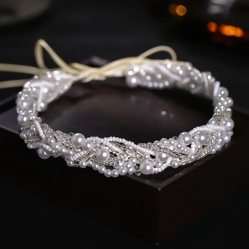 Crystal Pearl Hair Vine Headband Tiara For Women Bride Rhinestone Bridal Wedding Hair Accessories Jewelry Band Headband 250610