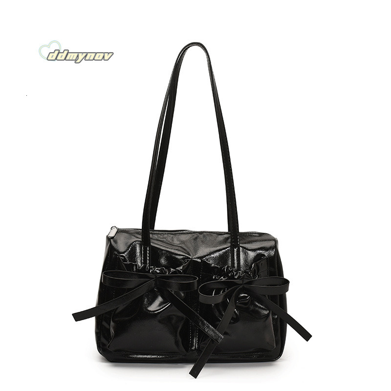 Korean Style Ballet Bowknot Tote for Women 2025 Summer Large Capacity Pleated Commuter Shoulder Underarm Bag Trendy ddmynov