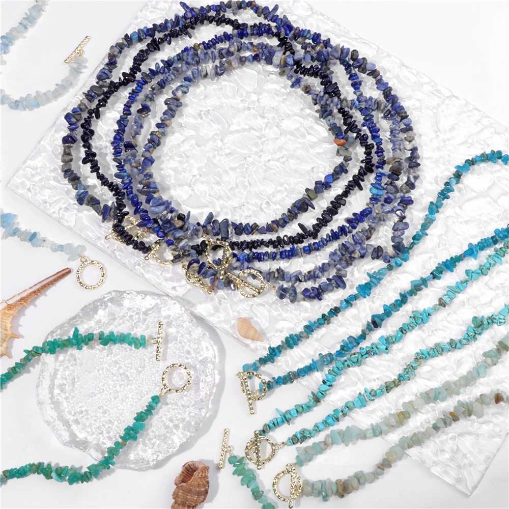 New Arrival Natural Blue Stone Choker Necklace Irregular Healing Gravel Aquamarines Crystal Quartz Chip Beads Necklace For Women Jewelry V250616