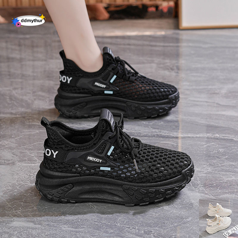2025 Summer Women's New Breathable Hollow Mesh Korean Style Versatile Thick-Soled Sneakers Casual Dad Shoes ddmythur
