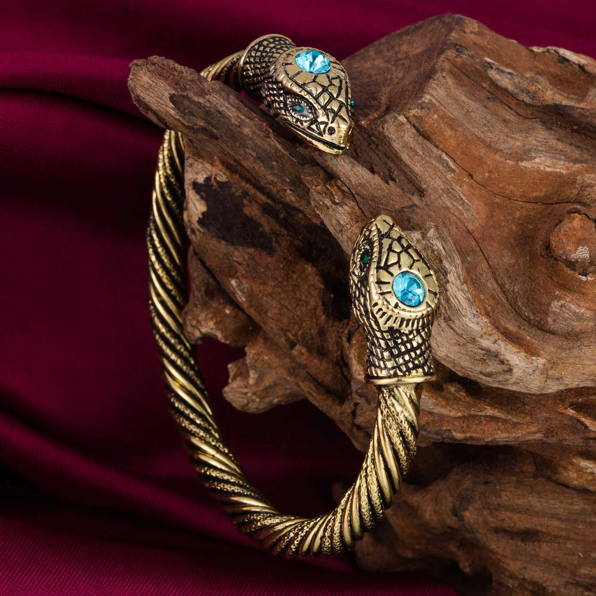 Dreamtimes Snake Head Viking Vintage Cuff with Pink/Blue Crystal Egyptian Animal Bangle Carved Wristband Jewelry Gifts Z250616