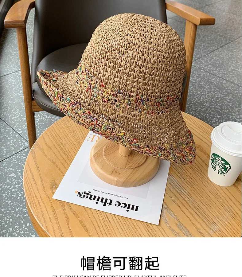 Womens Braided Straw Fisherman Hat UPF50+ Wide Brim Face Slimming Summer Beach Vacation Laser Cut Fashionable Sun Hat M250616